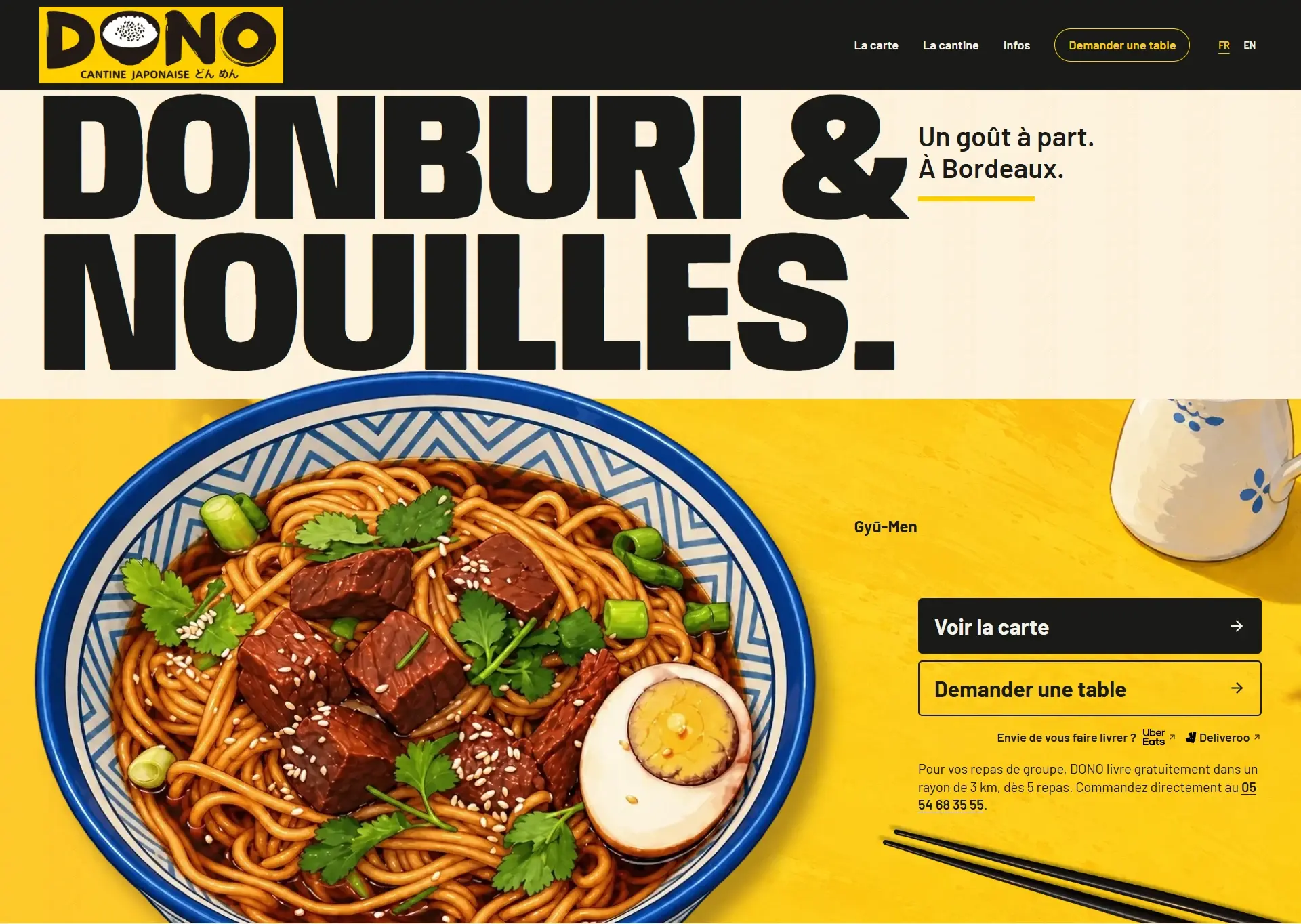 Capture du site Dono sur ordinateur, avec son menu et son identité visuelle