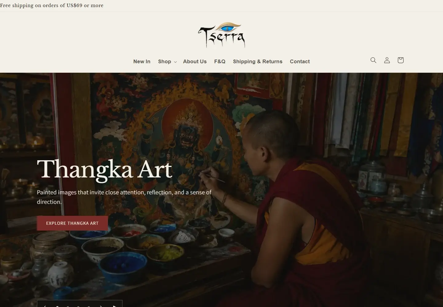 Capture du site Tserra sur ordinateur, collection Thangka Art
